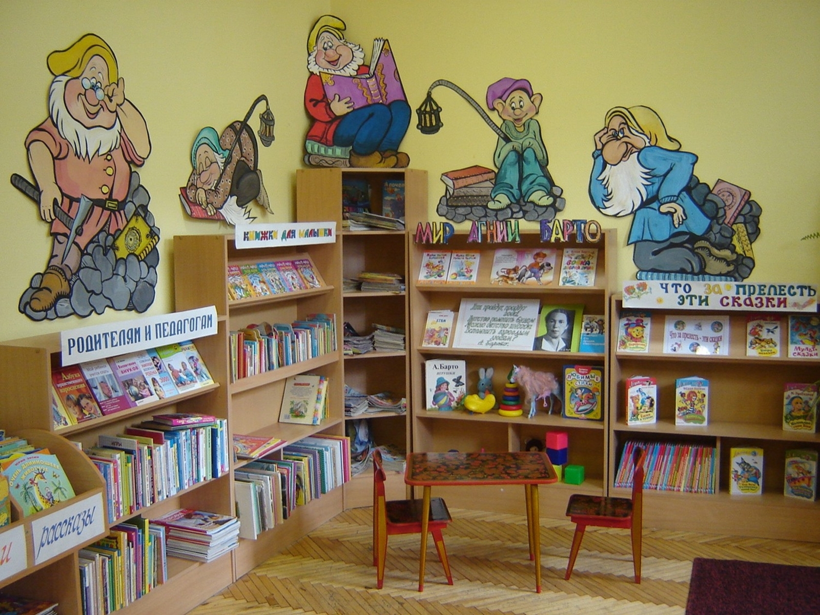 Обзор в библиотеке для детей. Оформление библиотеки. Библиотечные полки. Украшение стеллажей в библиотеке. Полки в детскую библиотеку.