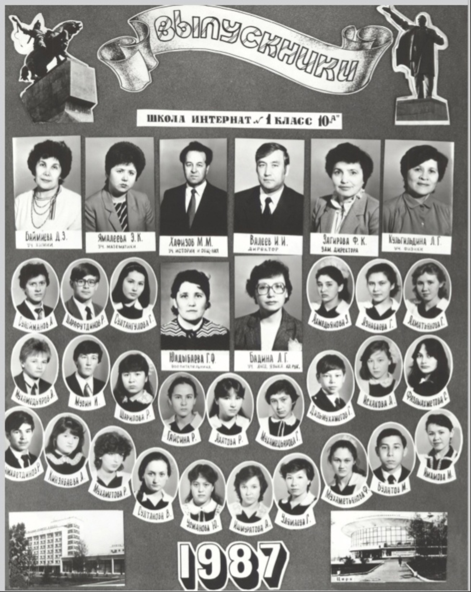 Коллективная фотография выпускников 1986/87 учебного года школы-интернат № 1. Уфа, 1987 г