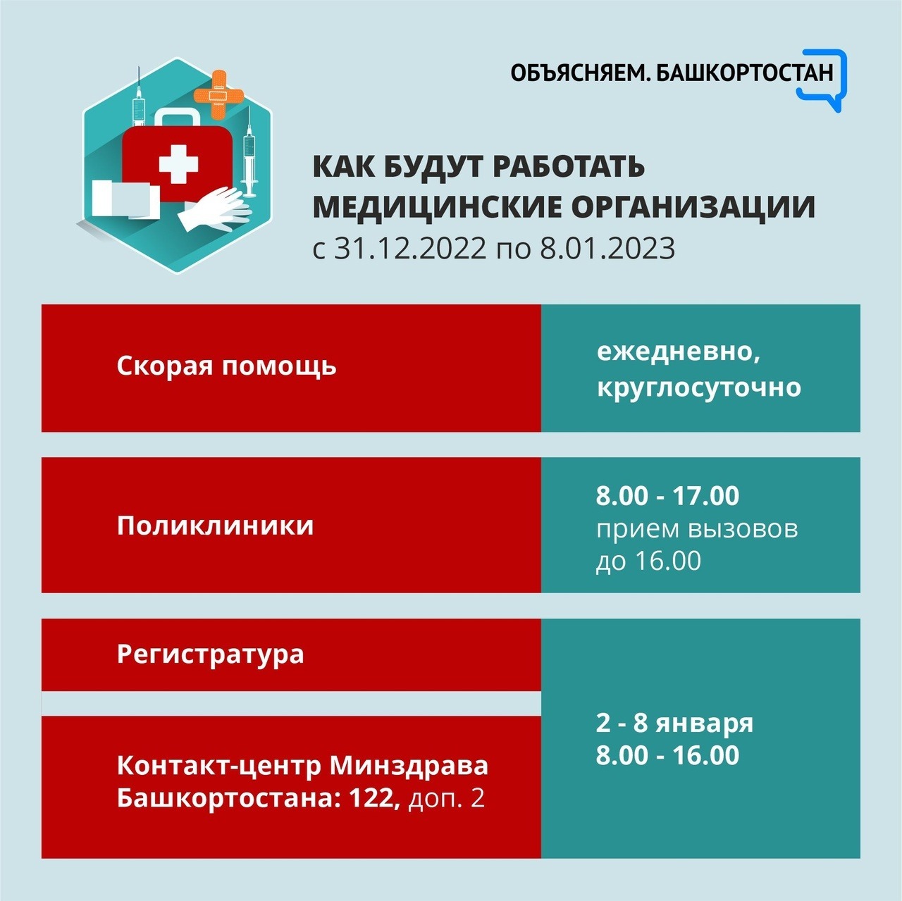 Известен график работы больниц и поликлиник Башкортостана в новогодние праздники