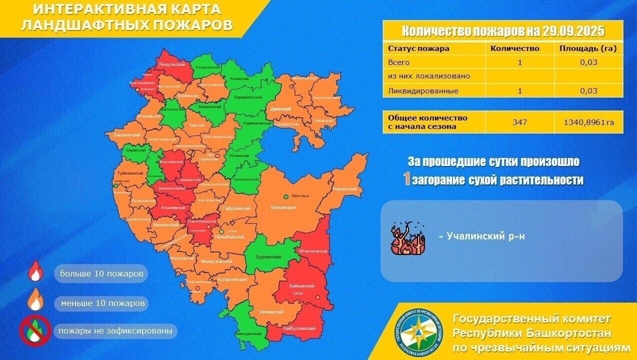 В Башкирии на окраине села загорелась сухая трава